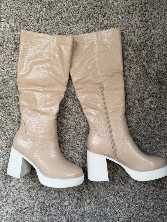 Oasis Society Women’s Beige Platform Knee High Boots - Picture 1 of 8